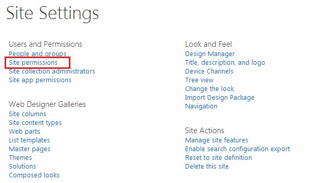 Site Permission under the Users and Permission